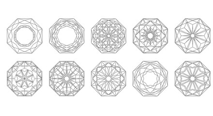 Collection of ten intricate geometric mandala designs in black and white