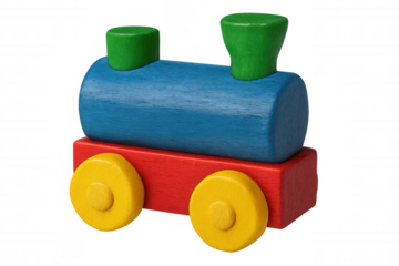 Wooden toy train locomotive for children playing, bright colorful block for early childhood education and creativity