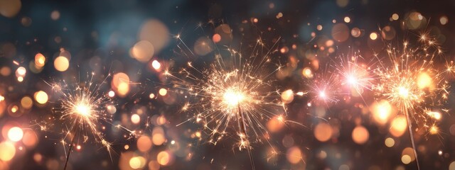 Fototapeta premium Sparkling sparklers against a backdrop of colorful bokeh