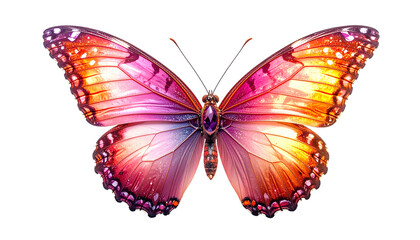 Magical gemstone butterfly with shimmering pink and orange gradient wings sparkling with glitter and delicate patterns, evoking sense of wonder and beauty