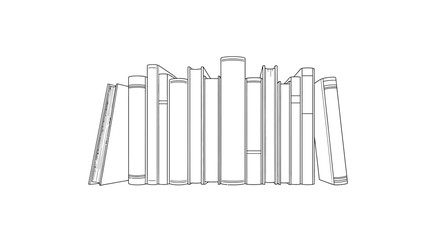 Obraz premium Line drawing of a stack of old books on a white background