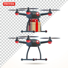 Drone carrying gift box, 3d vector. Suitable for events, business and technology