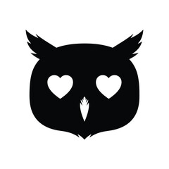 Black owl silhouette with heart eyes and feather detail