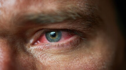 Fototapeta premium A detailed view of a man s inflamed red eye showcasing treatments for conjunctivitis and eye infections stressing their efficiency and rapid relief
