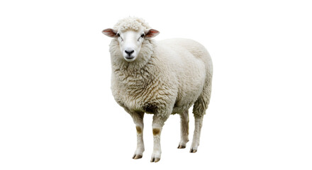 Fototapeta premium Full body view of a white sheep standing isolated PNG with Transparent Background