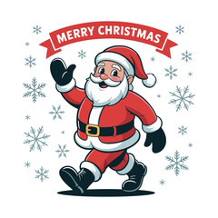 merry christmas santa pose, snowflakes around, friendly north pole character, joyful season artwork, traditional holiday icon, vector illustration