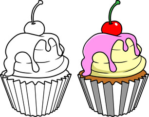 cupcake line vector illustration isolated on white background