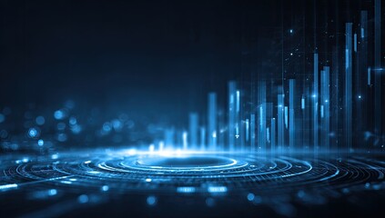 Abstract digital landscape with glowing blue circles and lines