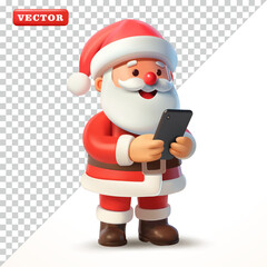 Santa Claus using a smartphone, 3d vector. Suitable for events, business and technology
