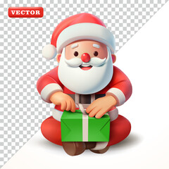 Santa Claus wrapping a gift, 3d vector. Suitable for events and businesses