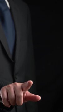 Businessman show hologram of programming coding allusive technology. Virtual augmented reality generated by 3D rendering motion graphic and animation to create futuristic HUD .