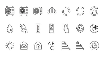 Air conditioning hvac system icons set, vector illustration for cooling heating ventilation service design