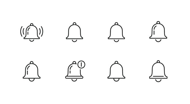 Set of hand drawn bell icons representing notifications and alerts