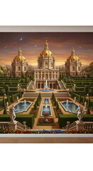 Ornate palace garden landscape illustration