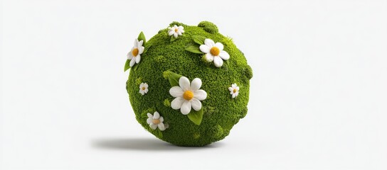 Sphere of green moss and white flowers
