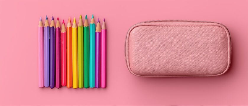 Professional 3D Mockup Of Pink Pencil Box With Colorful Pens In Clean Minimal Composition