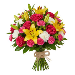 Elegant floral arrangement showcasing lilies roses and carnations against transparent nothingness