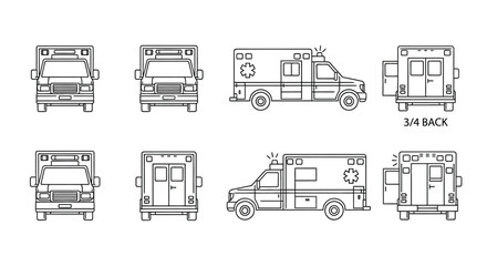 Ambulance vehicle technical drawing set showing multiple views © Runa