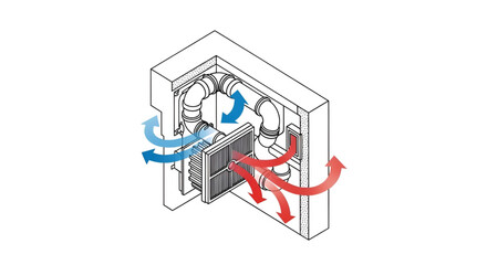 Ventilation system diagram hvac air flow exchanger heat recovery unit schematic illustration drawing design