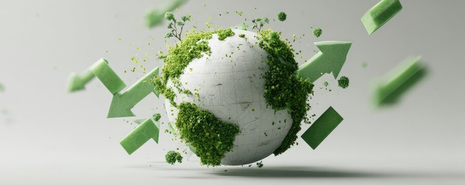 Earth with upward arrows, nature-themed