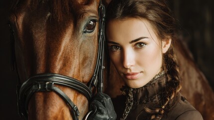 Equestrian club advertisement featuring a woman jockey adjusting a bridle in summer tones