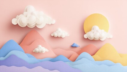 Pastel paper cut landscape