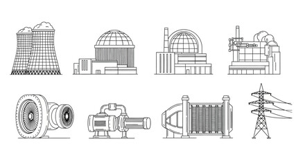 Collection of architectural sketches featuring industrial and futuristic buildings
