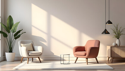 modern interior background with soft lighting and pastel furniture