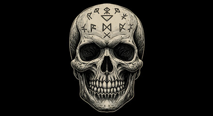 Skull illustration with runes