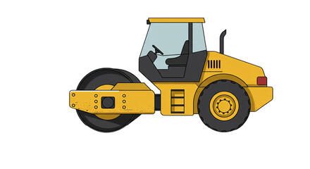 Yellow Road Roller Construction Vehicle PNG