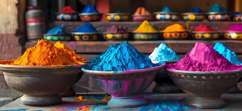 Colorful powder in bowls ready for celebration