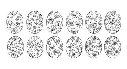 Collection of oval shaped nail art stickers with intricate floral and botanical designs
