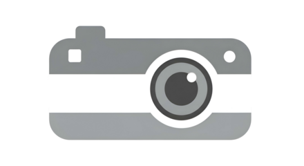 Stylized, grey camera with white stripe, on a black background