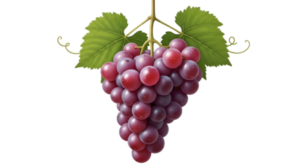 Cluster of ripe purple grapes with green leaves on a dark background