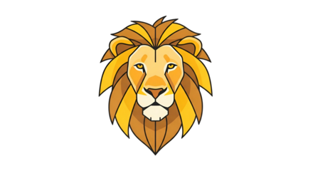 Geometric lion head with golden mane on a black background