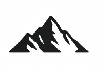 Mountain range silhouette icon, abstract black peaks, trekking landscape logo on transparent background