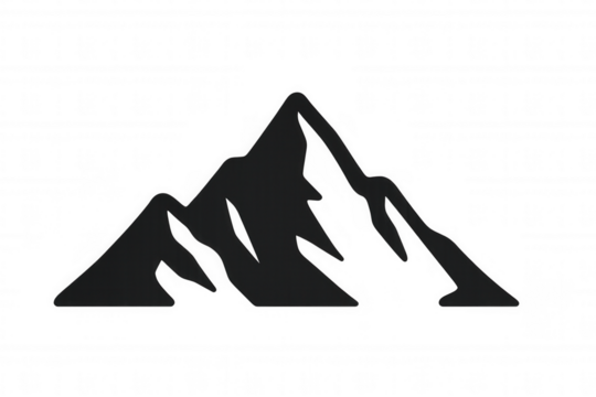 Mountain range silhouette icon, abstract black peaks, trekking landscape logo on transparent background