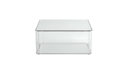 Clear square acrylic box with subtle rounded edges, isolated