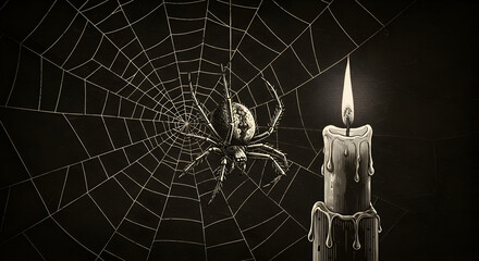 Spider web and candle illustration