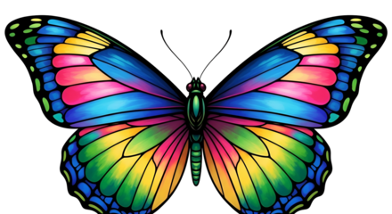 Vivid butterfly with rainbow stained-glass-like wing patterns