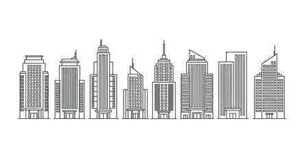 Fototapeta premium Set of building isolated on white background in doodle style