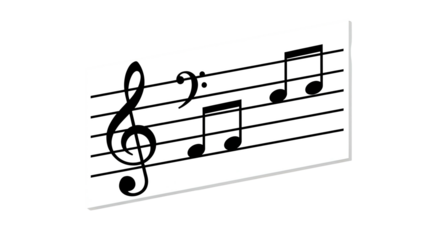 Sheet music with treble clef and notes on black background