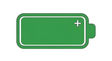 Green battery outline icon with plus sign