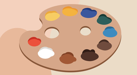 Colorful Artist's Palette with Various Paint Colors Illustration