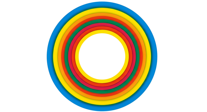 Concentric colorful circles against a stark black background - Powered by Adobe