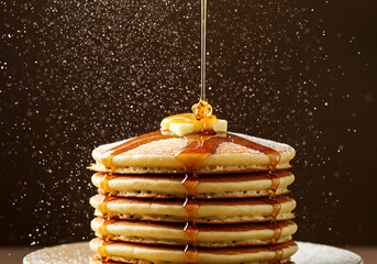 Stack of pancakes with butter and syrup