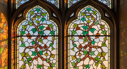 Stained glass window with floral design