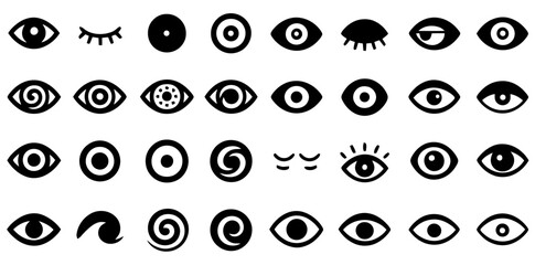 Variety of Eye Icons: A collection of diverse eye icons in a monochromatic palette, showcasing different shapes and expressions, creating a visually engaging design element. 