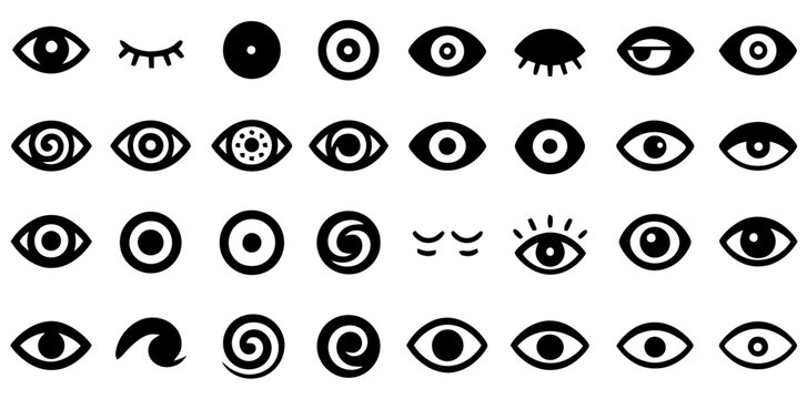 Variety of Eye Icons: A collection of diverse eye icons in a monochromatic palette, showcasing different shapes and expressions, creating a visually engaging design element. 