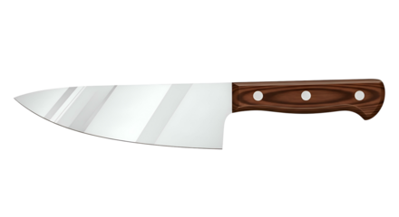 Shiny, sharp chef's knife with wood handle, on black backdrop